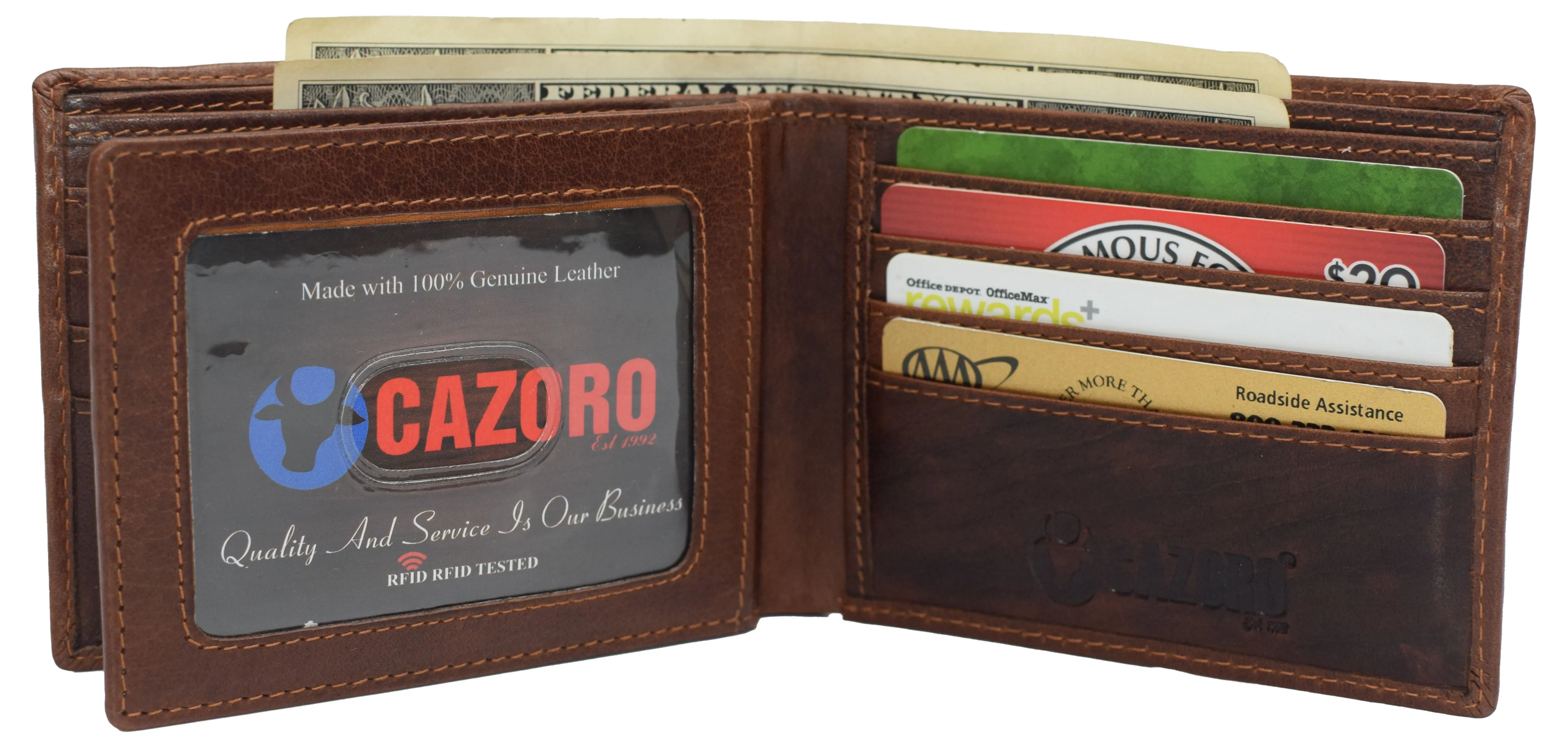 RFID0052BF RFID Blocking Bifold Vintage Buffalo Leather Wallet For Men with Center Flap ID