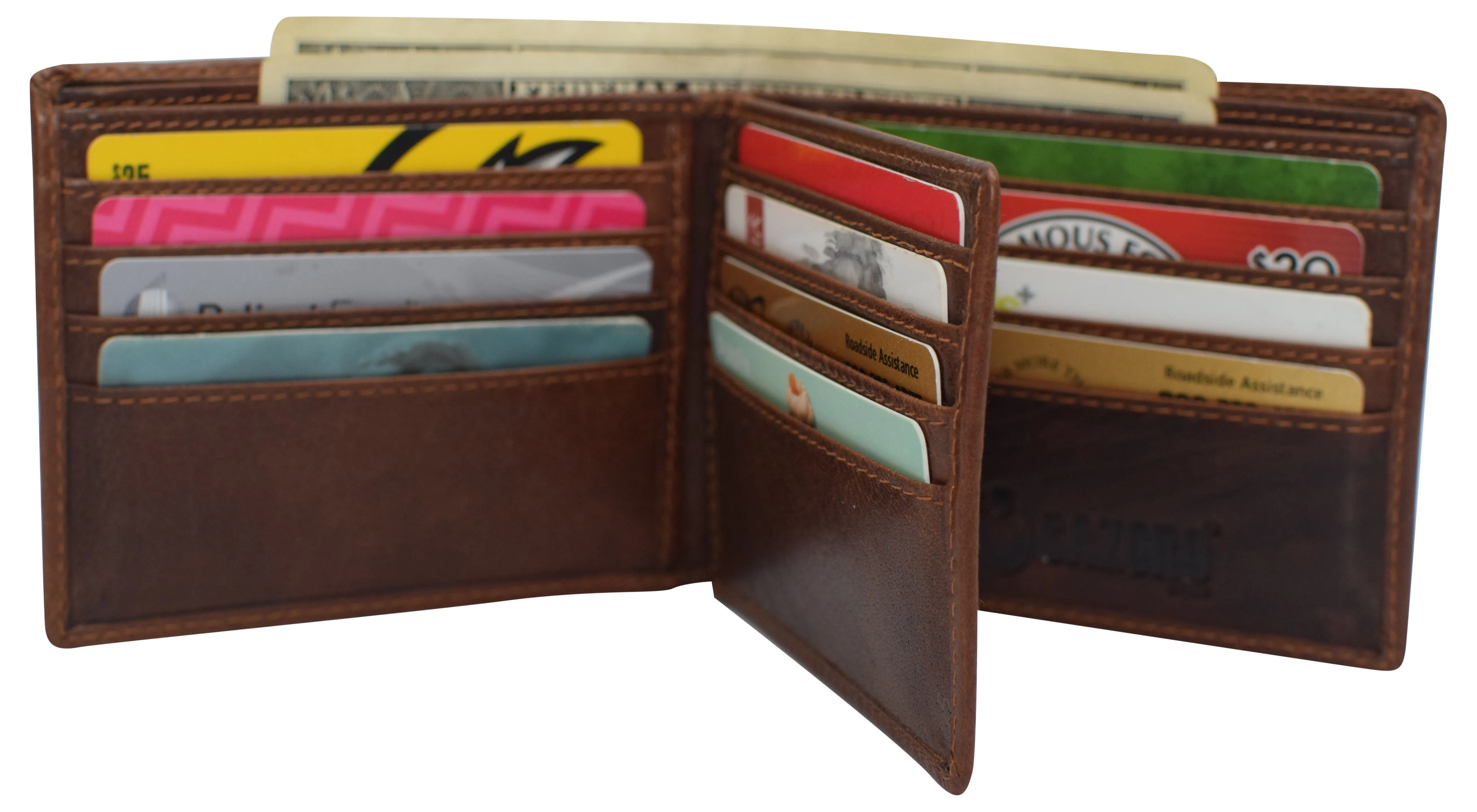 RFID0052BF RFID Blocking Bifold Vintage Buffalo Leather Wallet For Men with Center Flap ID