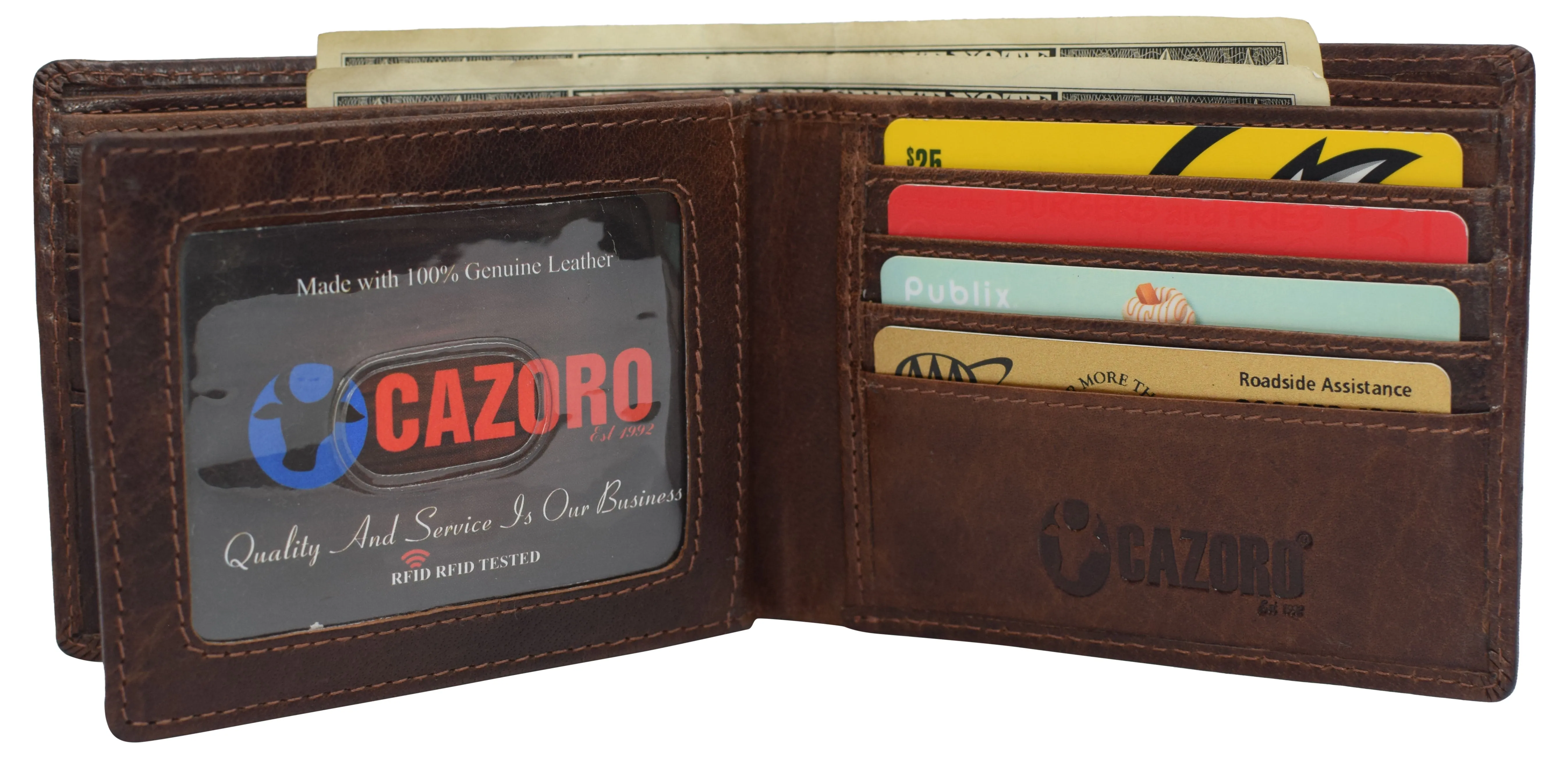 RFID0052BF RFID Blocking Bifold Vintage Buffalo Leather Wallet For Men with Center Flap ID