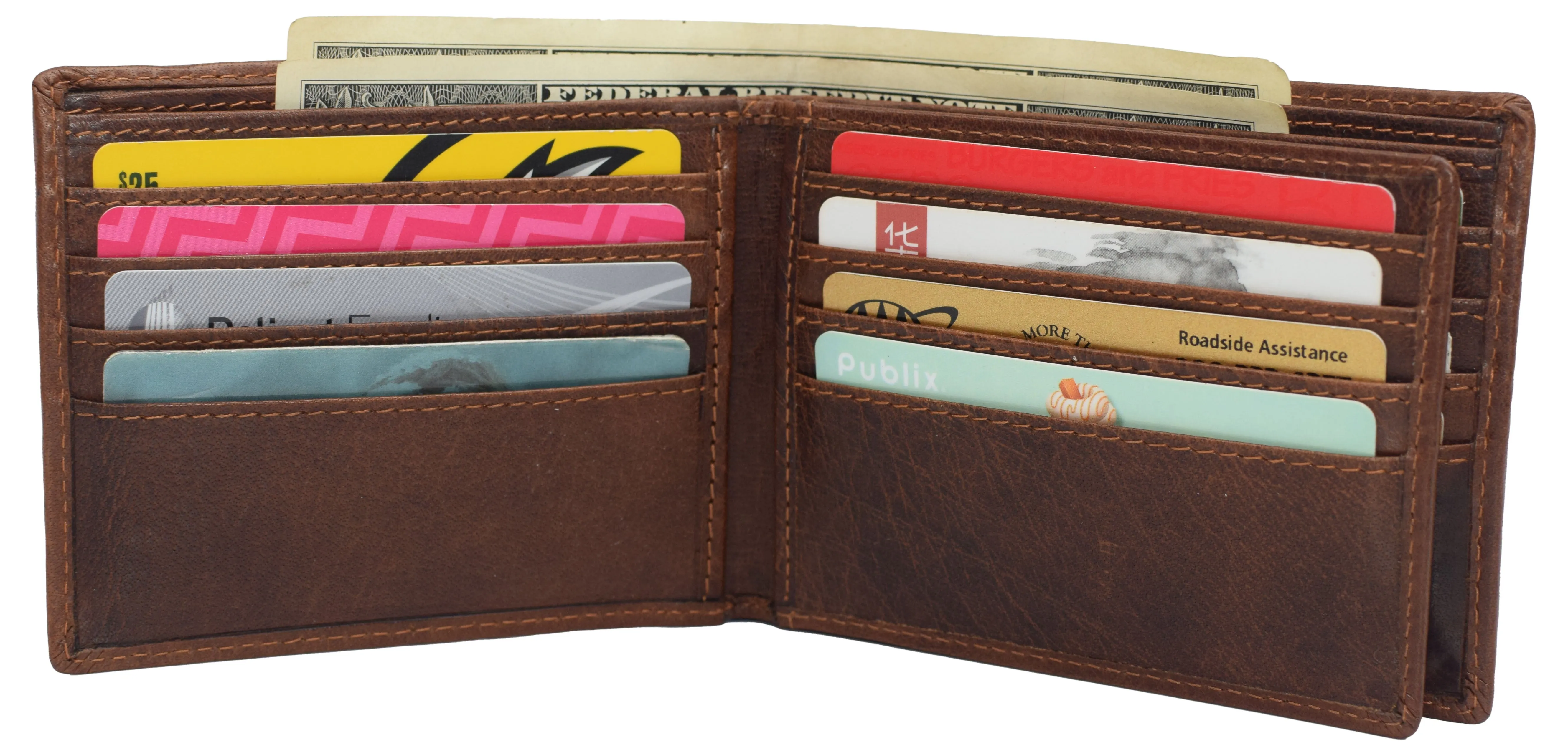 RFID0052BF RFID Blocking Bifold Vintage Buffalo Leather Wallet For Men with Center Flap ID