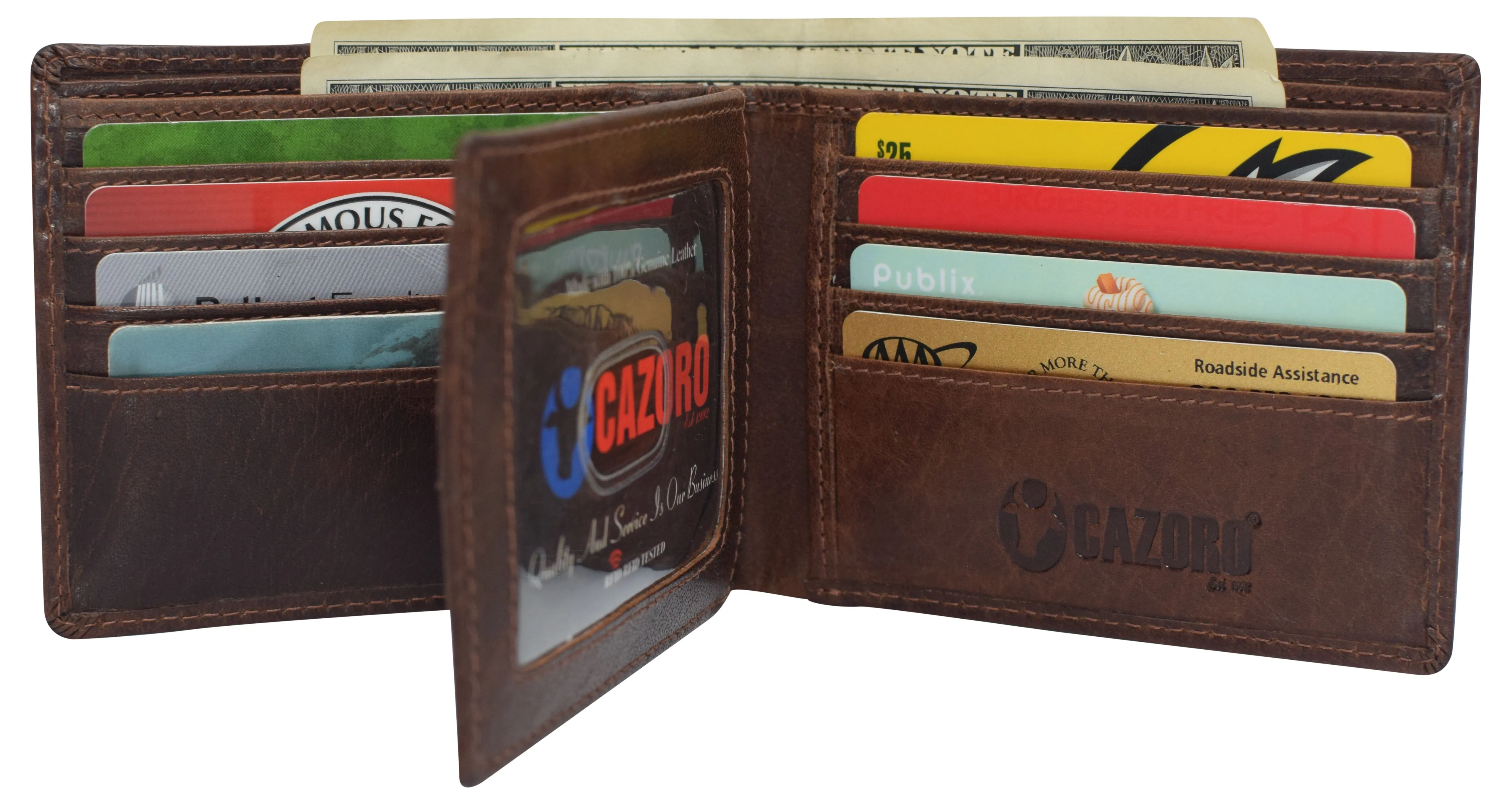 RFID0052BF RFID Blocking Bifold Vintage Buffalo Leather Wallet For Men with Center Flap ID