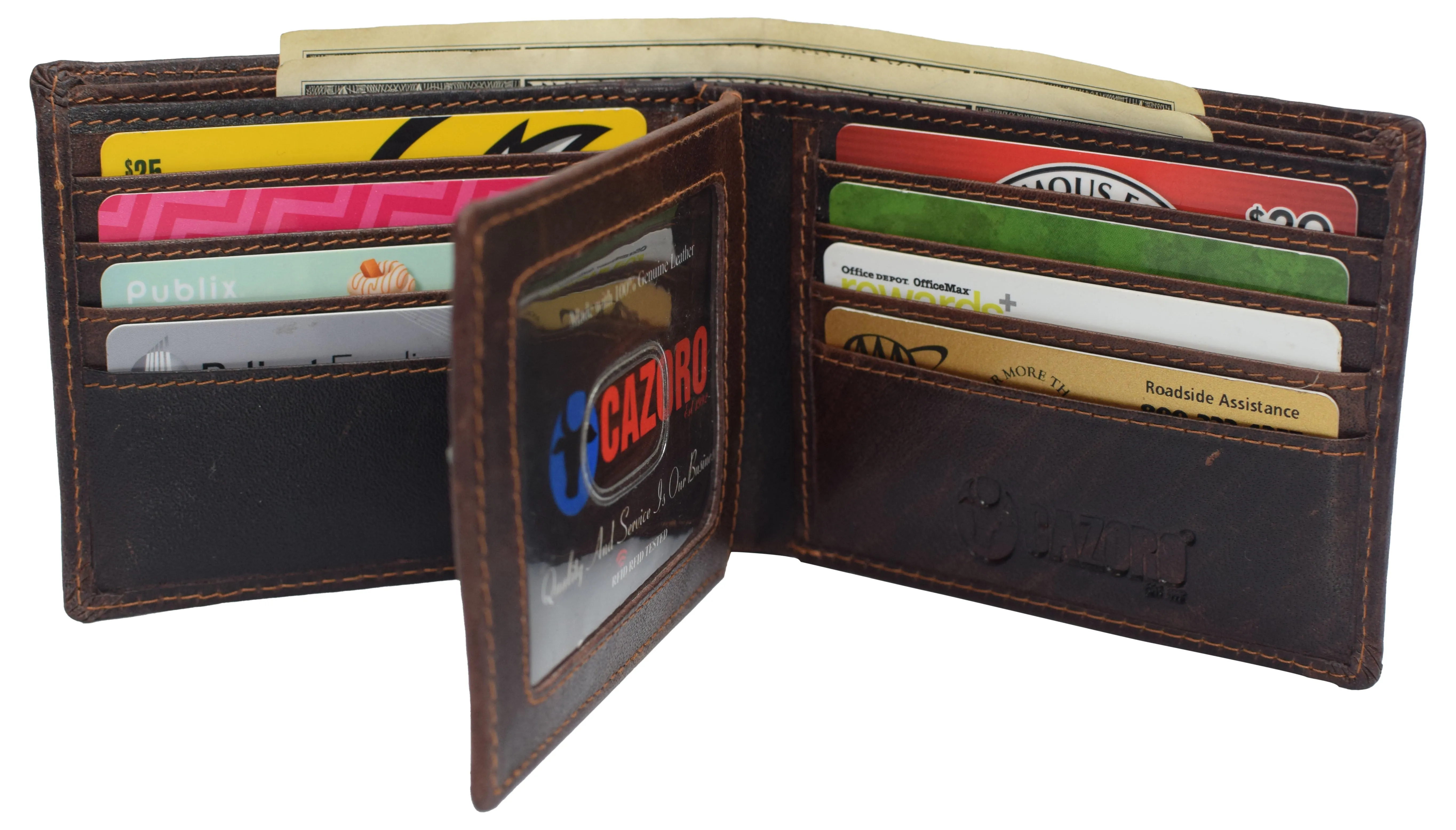 RFID0052BF RFID Blocking Bifold Vintage Buffalo Leather Wallet For Men with Center Flap ID