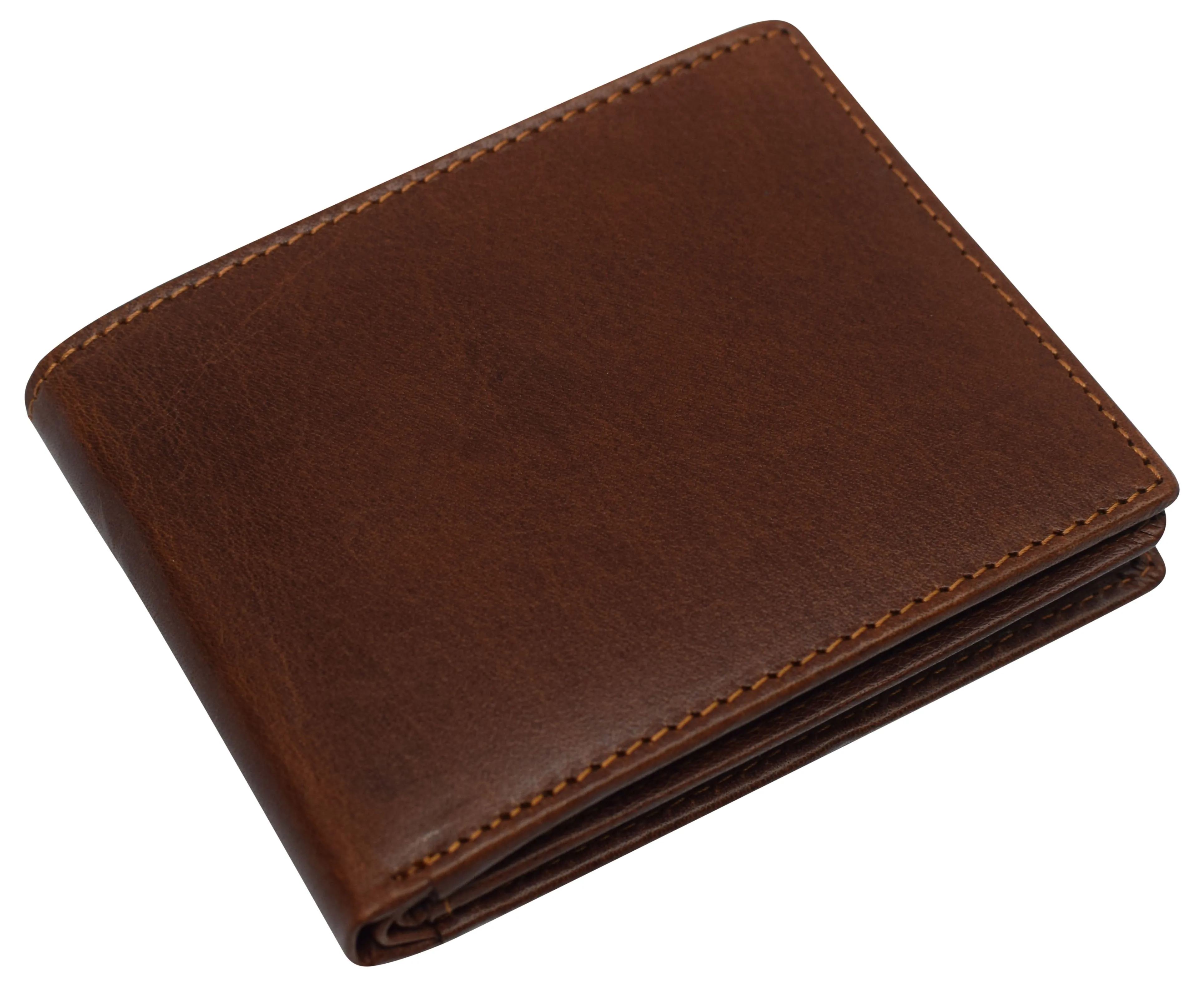 RFID0052BF RFID Blocking Bifold Vintage Buffalo Leather Wallet For Men with Center Flap ID