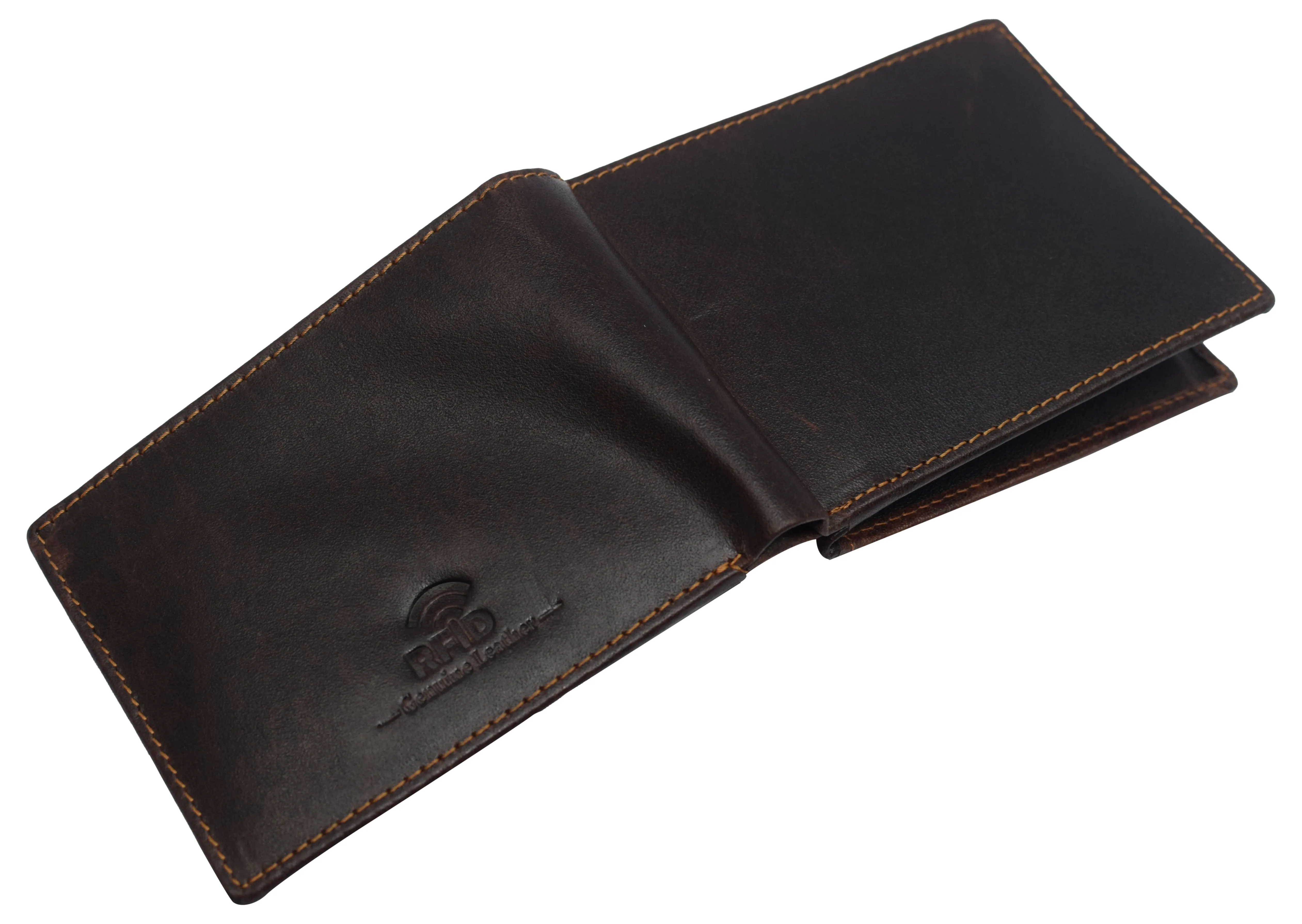 RFID0052BF RFID Blocking Bifold Vintage Buffalo Leather Wallet For Men with Center Flap ID