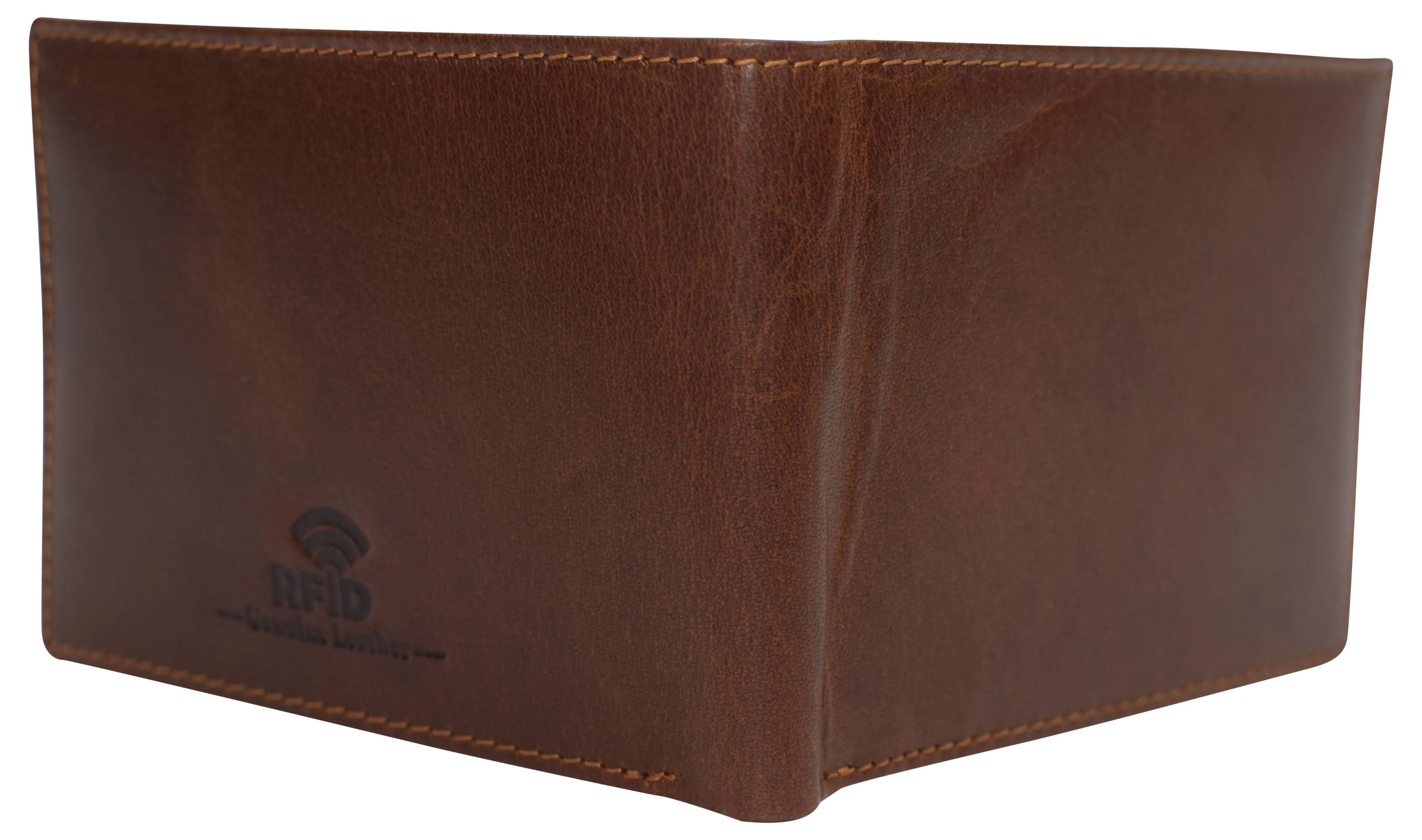 RFID0052BF RFID Blocking Bifold Vintage Buffalo Leather Wallet For Men with Center Flap ID