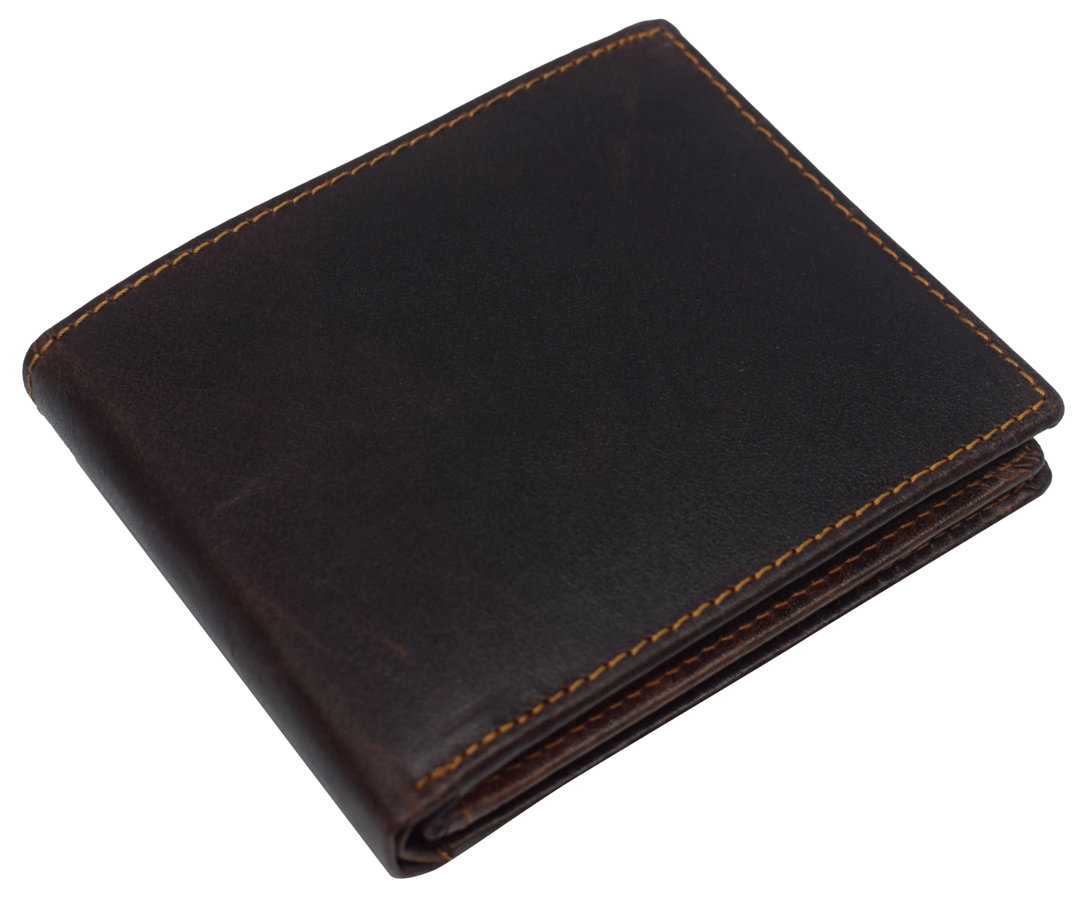 RFID0052BF RFID Blocking Bifold Vintage Buffalo Leather Wallet For Men with Center Flap ID