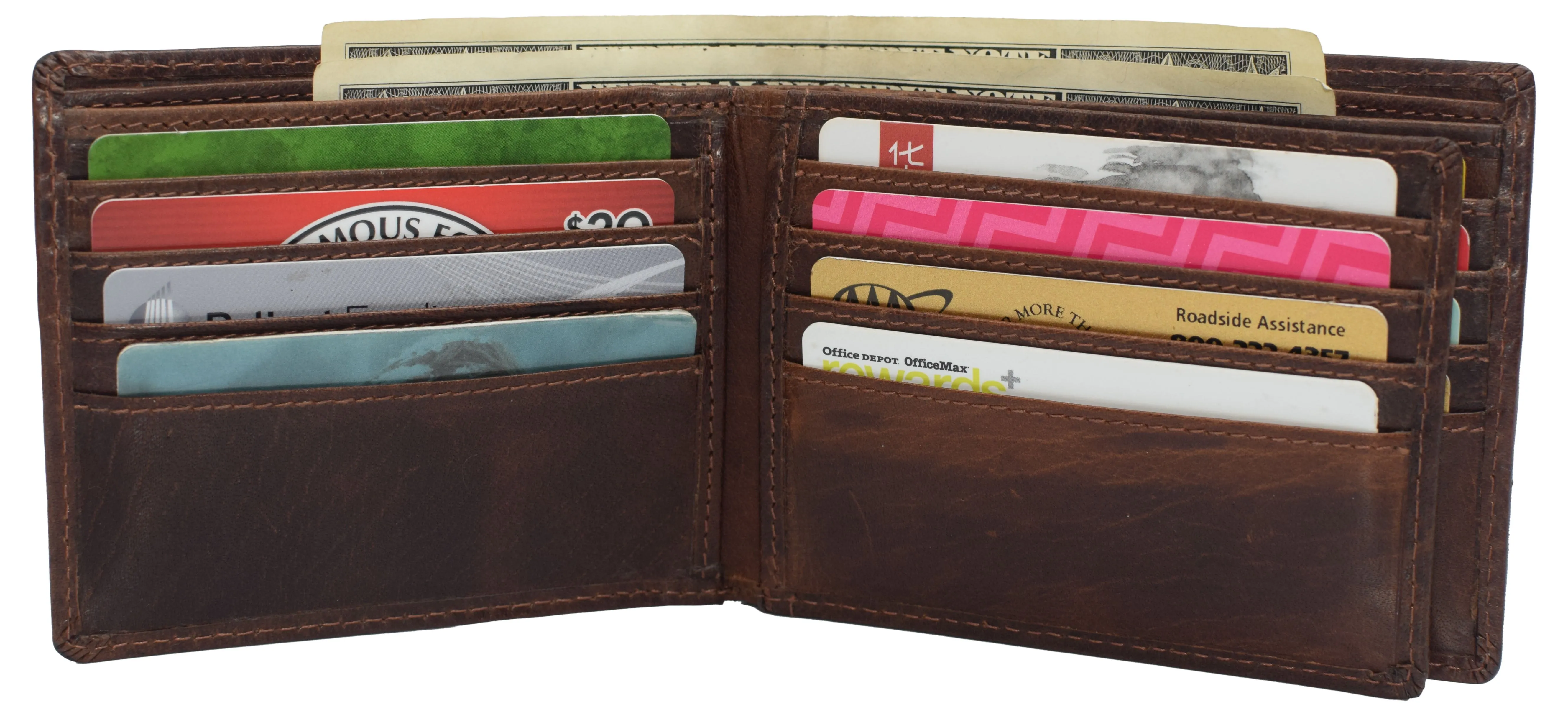 RFID0052BF RFID Blocking Bifold Vintage Buffalo Leather Wallet For Men with Center Flap ID