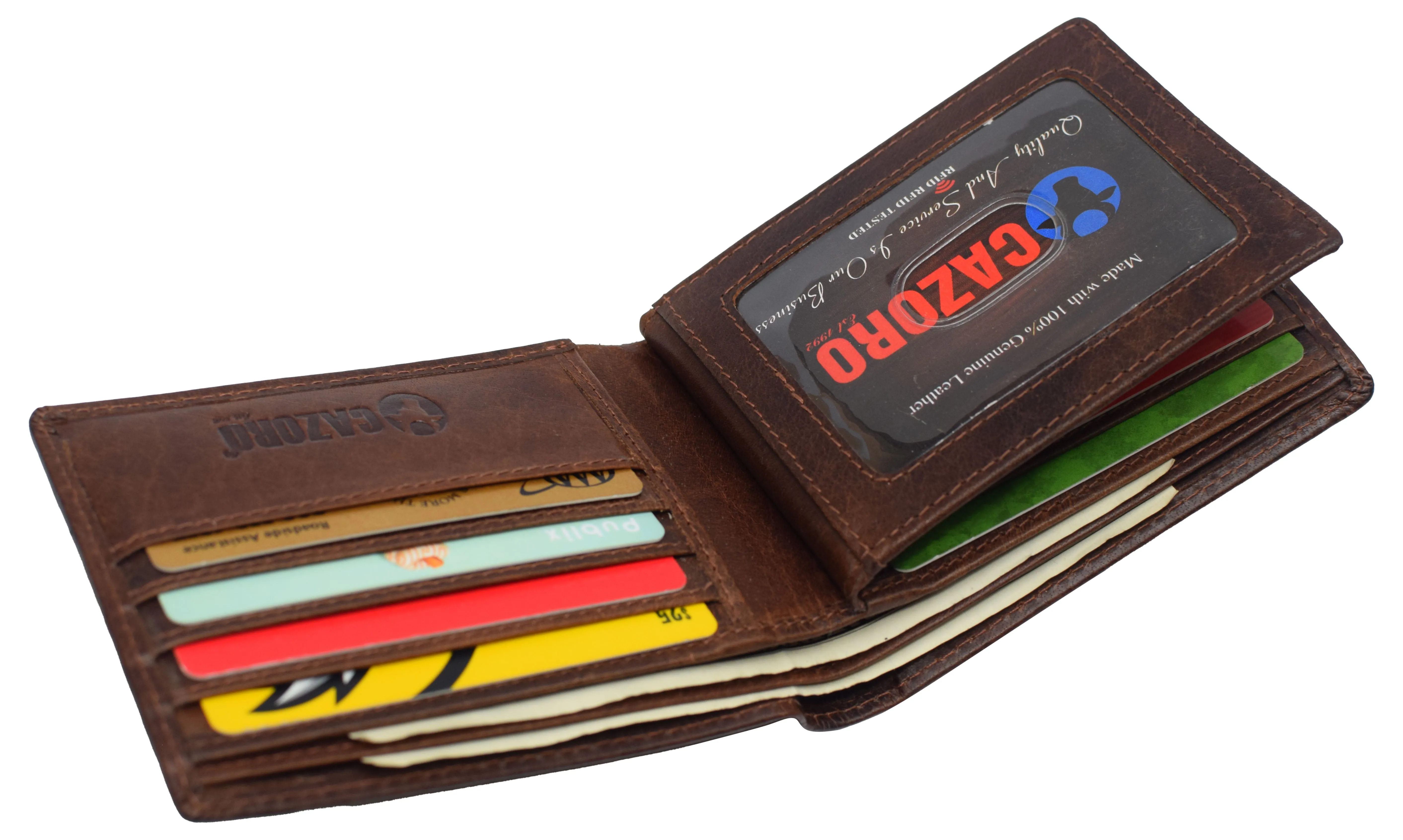 RFID0052BF RFID Blocking Bifold Vintage Buffalo Leather Wallet For Men with Center Flap ID