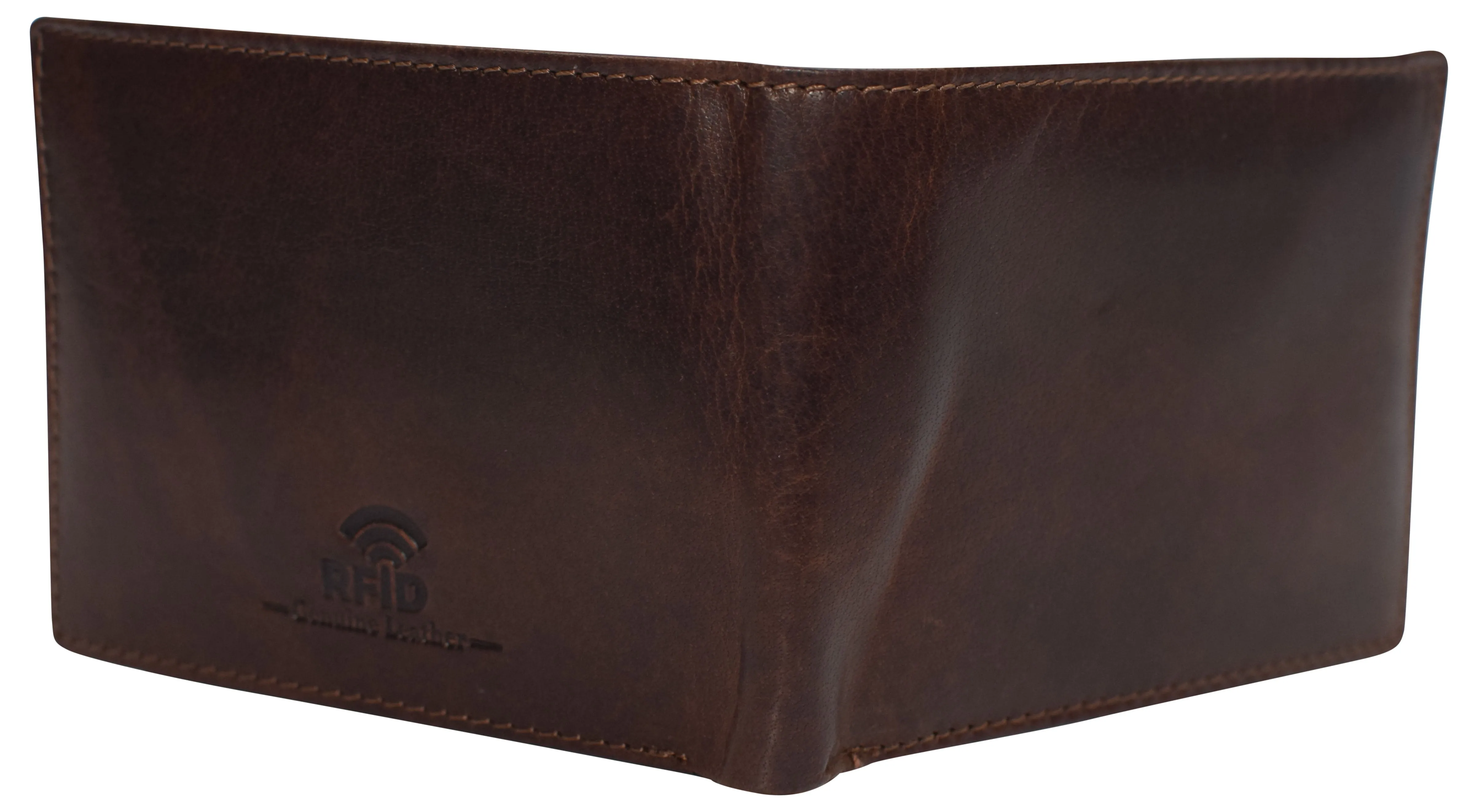 RFID0052BF RFID Blocking Bifold Vintage Buffalo Leather Wallet For Men with Center Flap ID