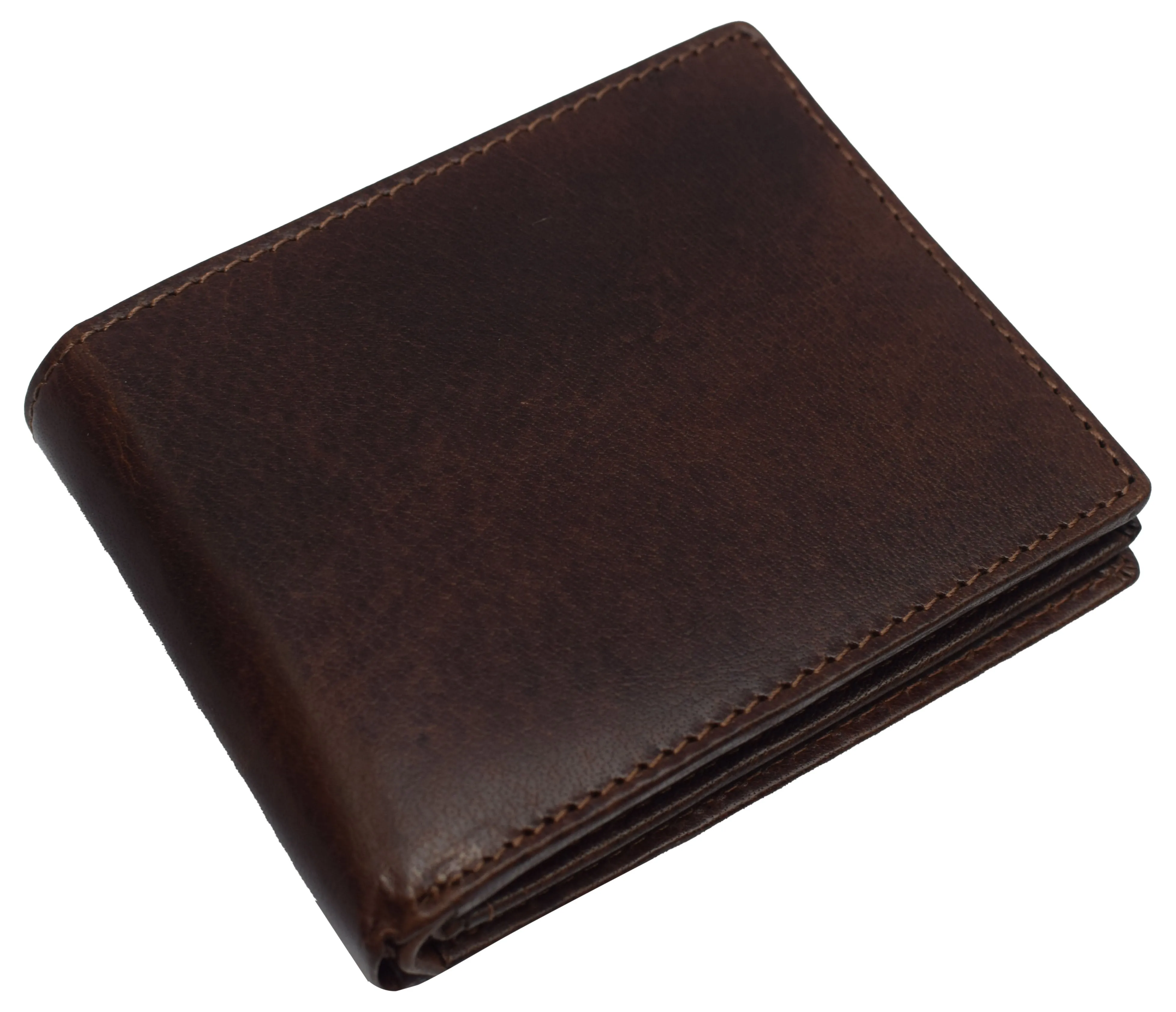 RFID0052BF RFID Blocking Bifold Vintage Buffalo Leather Wallet For Men with Center Flap ID