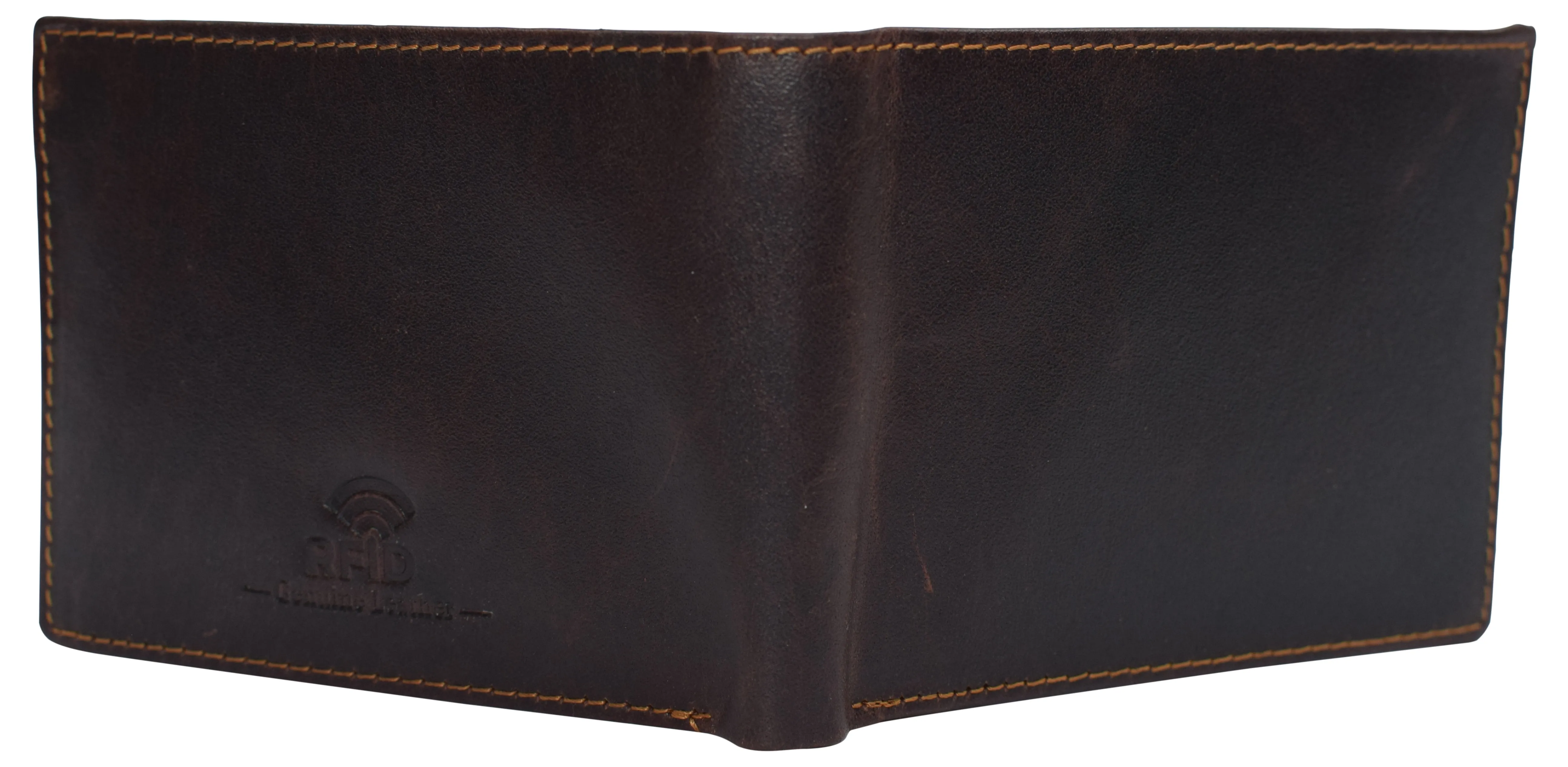 RFID0052BF RFID Blocking Bifold Vintage Buffalo Leather Wallet For Men with Center Flap ID