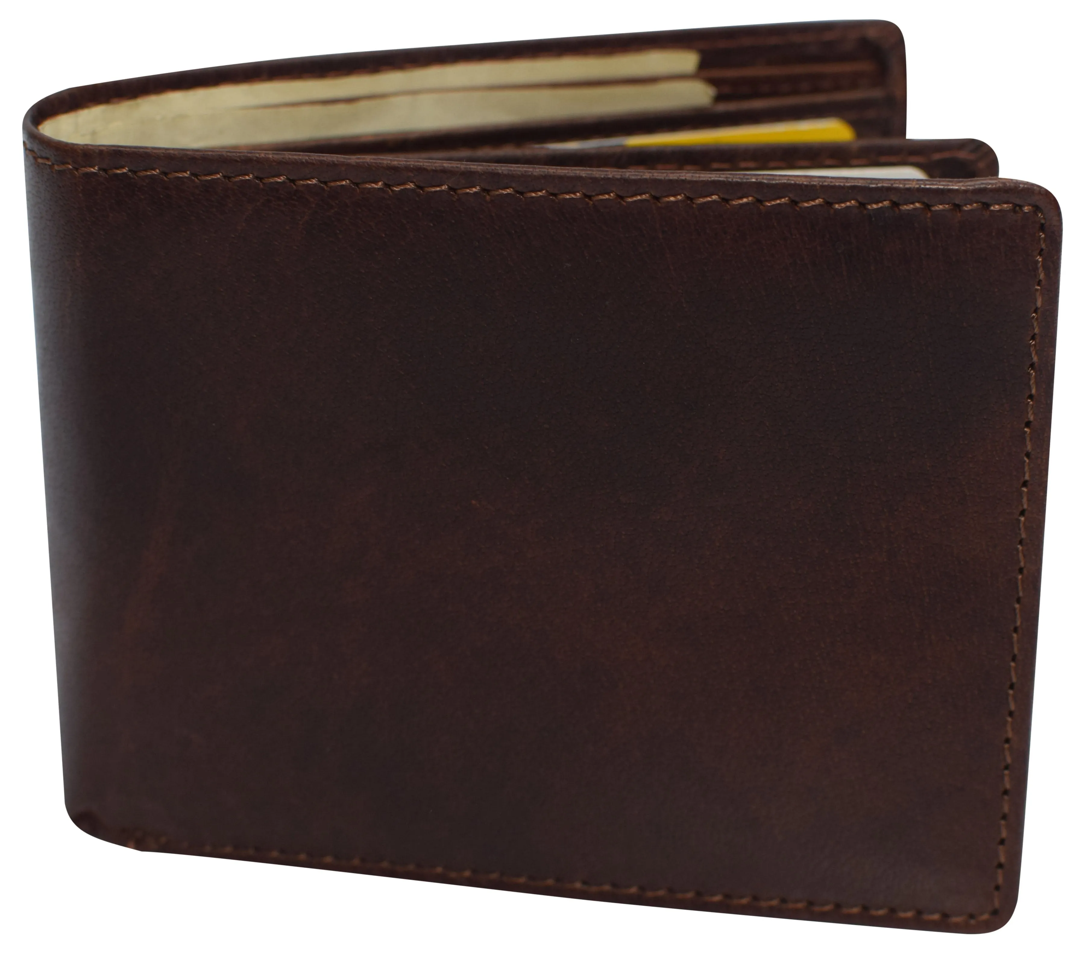 RFID0052BF RFID Blocking Bifold Vintage Buffalo Leather Wallet For Men with Center Flap ID