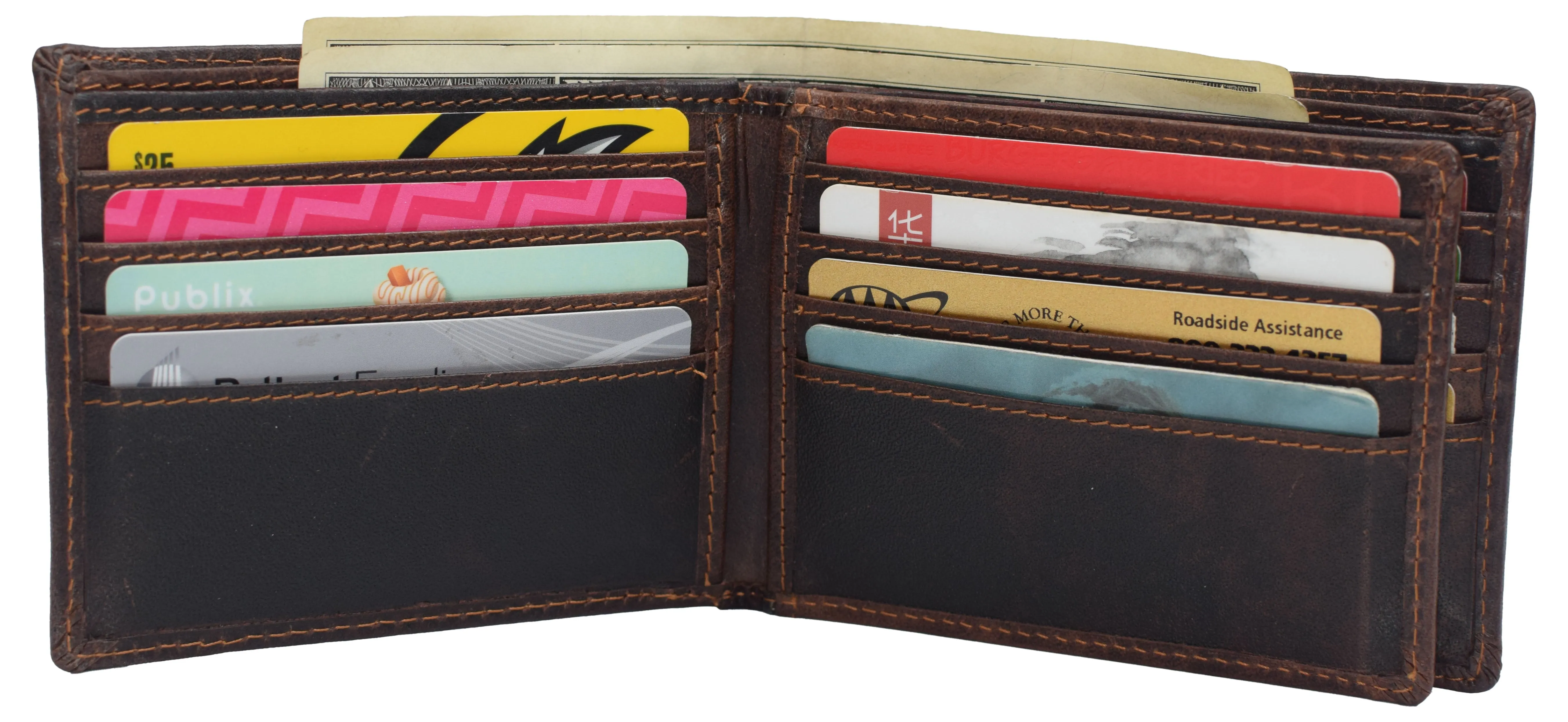 RFID0052BF RFID Blocking Bifold Vintage Buffalo Leather Wallet For Men with Center Flap ID