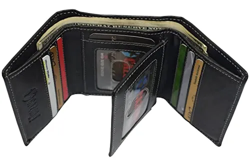 RFID1107BF Vintage Buffalo Leather Men's RFID Trifold Wallet With Double ID Windows