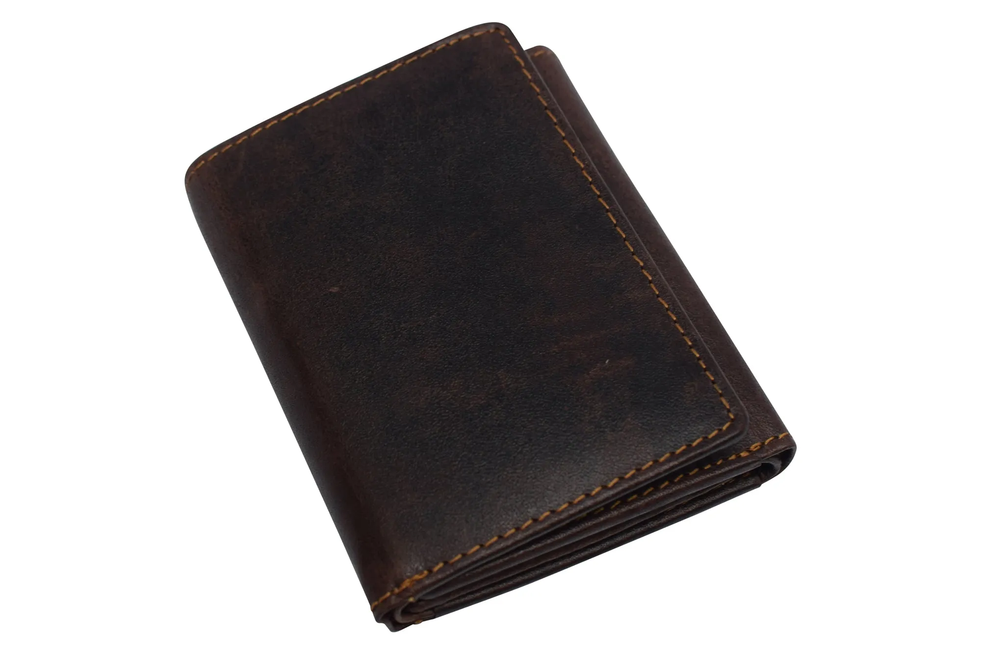 RFID1107BF Vintage Buffalo Leather Men's RFID Trifold Wallet With Double ID Windows