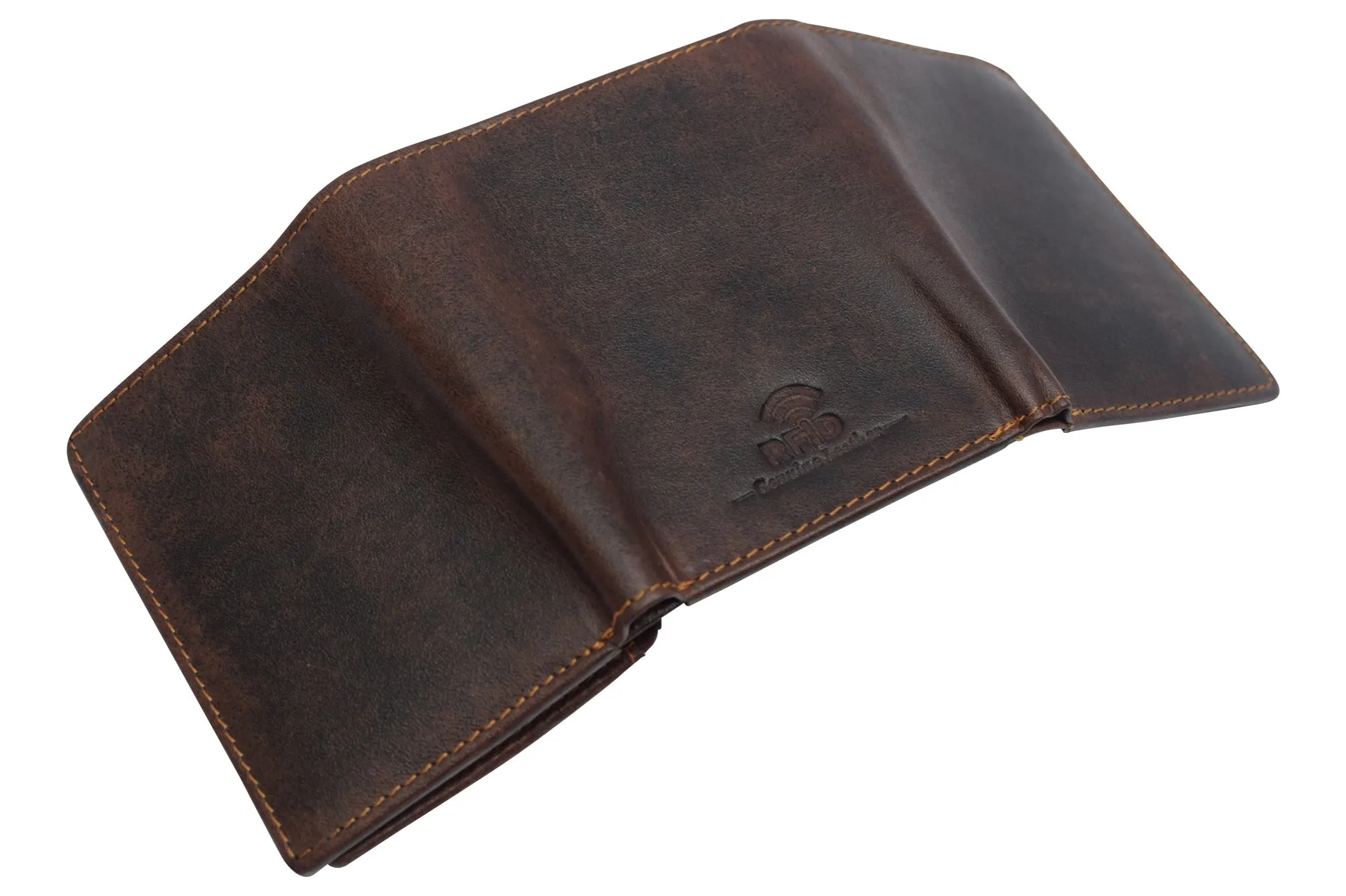 RFID1107BF Vintage Buffalo Leather Men's RFID Trifold Wallet With Double ID Windows