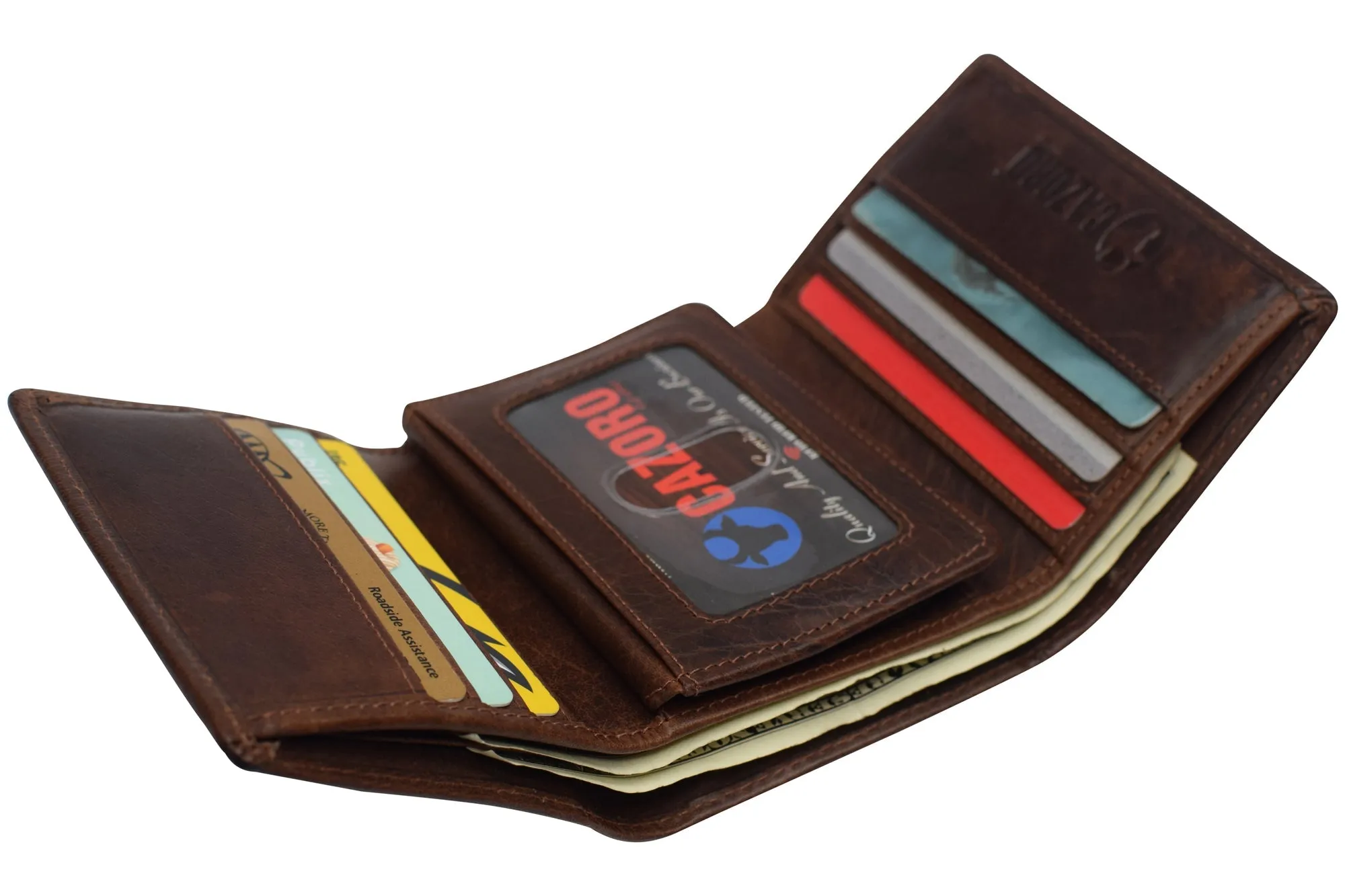 RFID1107BF Vintage Buffalo Leather Men's RFID Trifold Wallet With Double ID Windows