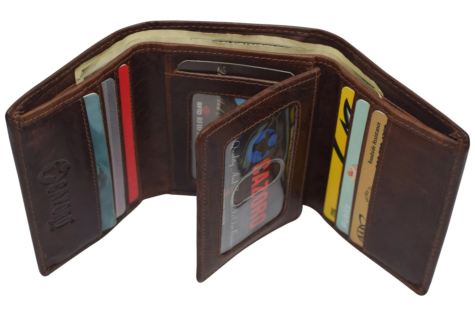 RFID1107BF Vintage Buffalo Leather Men's RFID Trifold Wallet With Double ID Windows