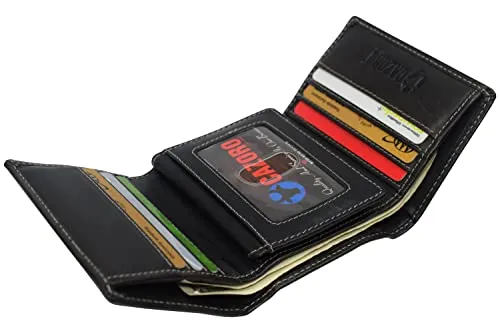 RFID1107BF Vintage Buffalo Leather Men's RFID Trifold Wallet With Double ID Windows