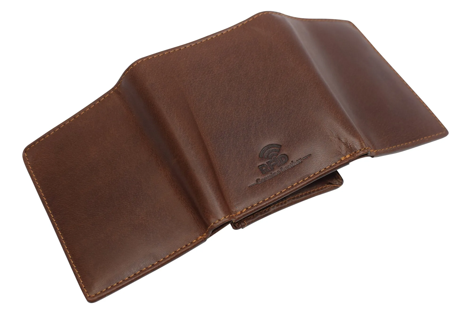 RFID1107BF Vintage Buffalo Leather Men's RFID Trifold Wallet With Double ID Windows