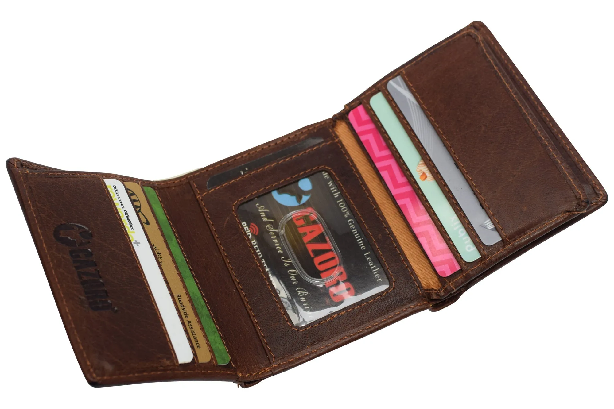 RFID1107BF Vintage Buffalo Leather Men's RFID Trifold Wallet With Double ID Windows