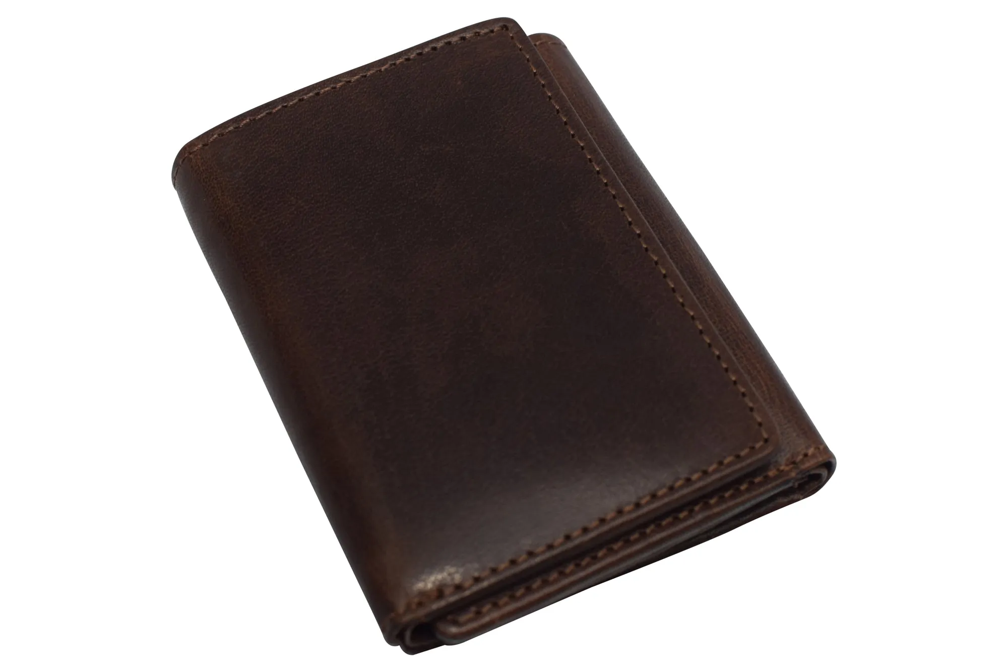 RFID1107BF Vintage Buffalo Leather Men's RFID Trifold Wallet With Double ID Windows