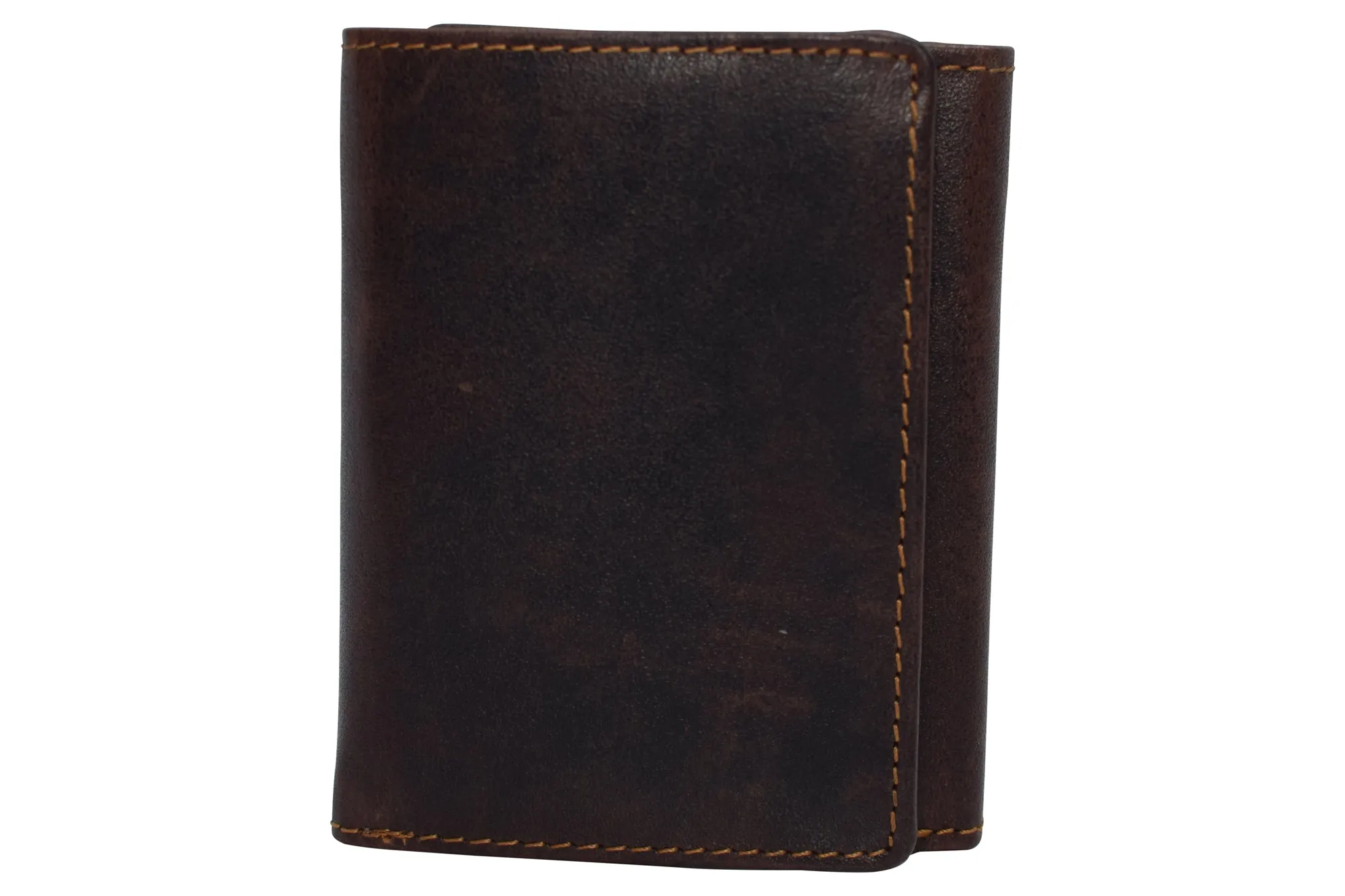 RFID1107BF Vintage Buffalo Leather Men's RFID Trifold Wallet With Double ID Windows