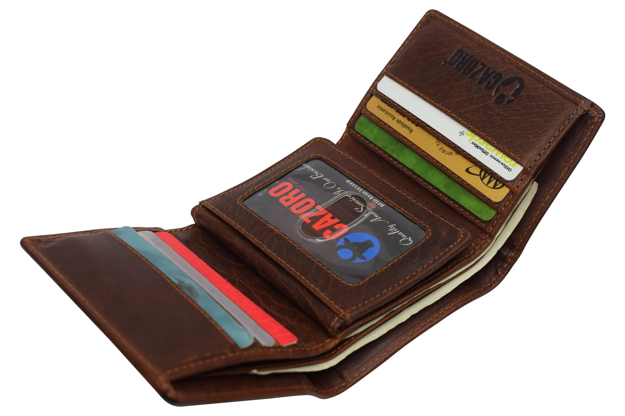 RFID1107BF Vintage Buffalo Leather Men's RFID Trifold Wallet With Double ID Windows