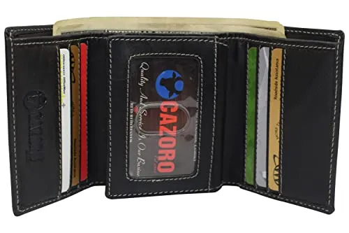 RFID1107BF Vintage Buffalo Leather Men's RFID Trifold Wallet With Double ID Windows