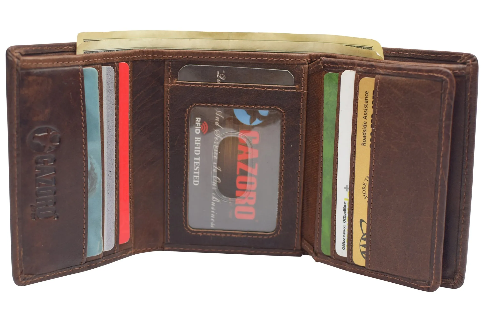 RFID1107BF Vintage Buffalo Leather Men's RFID Trifold Wallet With Double ID Windows