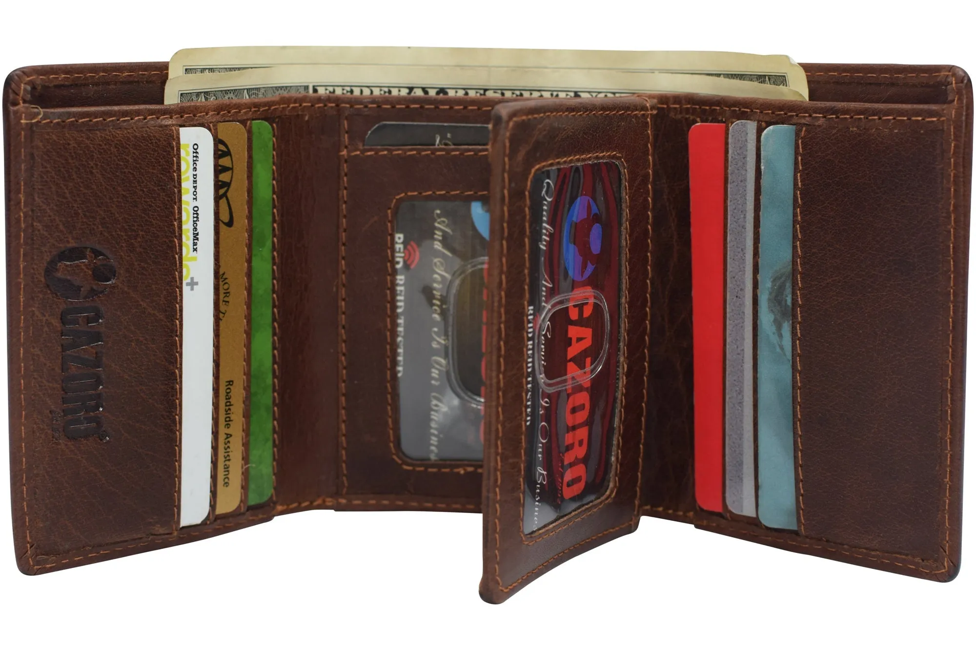 RFID1107BF Vintage Buffalo Leather Men's RFID Trifold Wallet With Double ID Windows