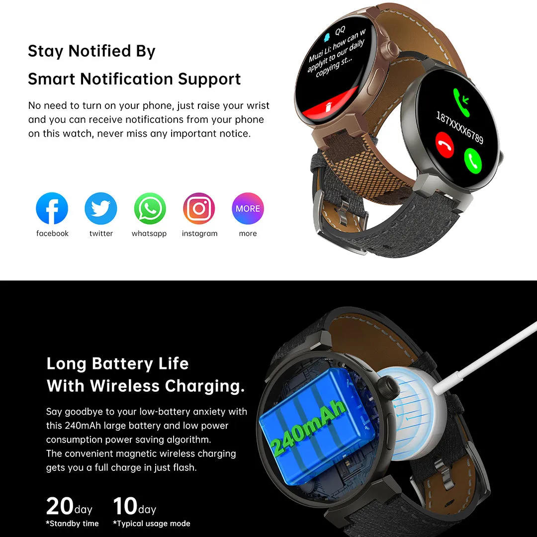 RollsTimi RT05 Men's Fashion Smartwatch Unique Sports Fitness Tracker Waterproof Leather Smart Watch for Women, Bluetooth Call, Heart Rate Blood Pressure Monitor