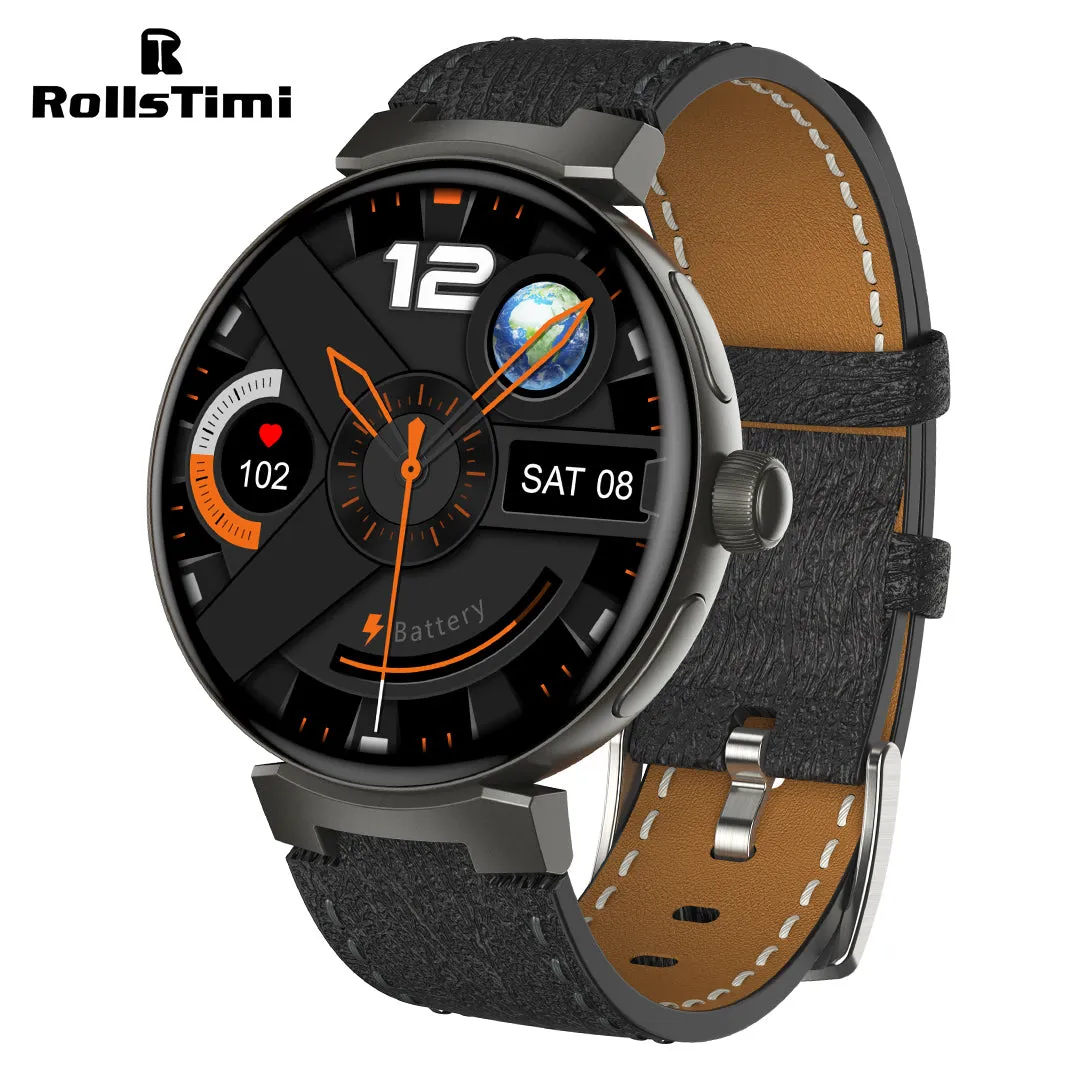 RollsTimi RT05 Men's Fashion Smartwatch Unique Sports Fitness Tracker Waterproof Leather Smart Watch for Women, Bluetooth Call, Heart Rate Blood Pressure Monitor