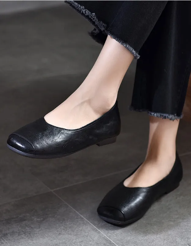 Square Toe Slip-on Retro Flat Shoes Pumps