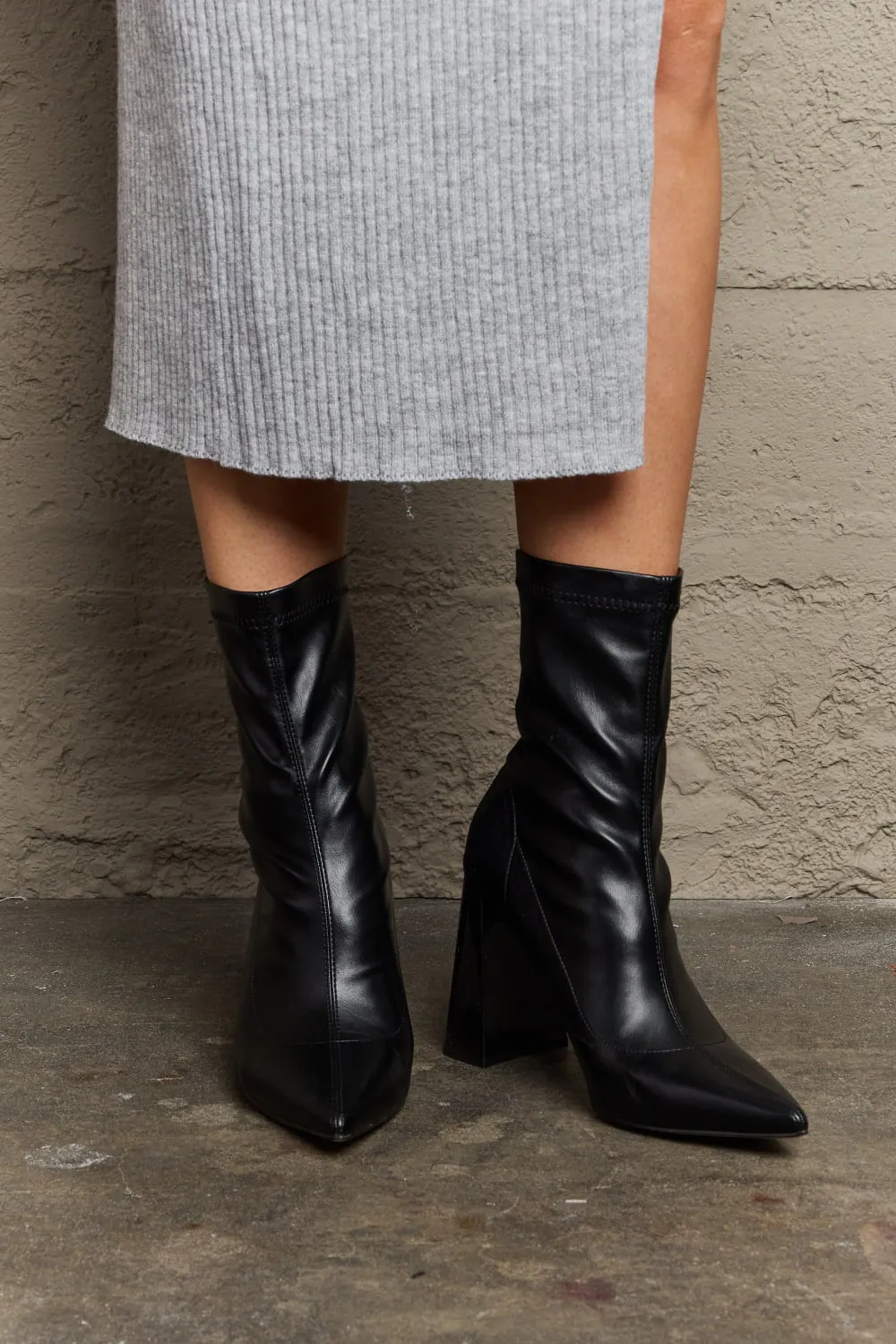 Stacy Block Heel Sock Boots in Black