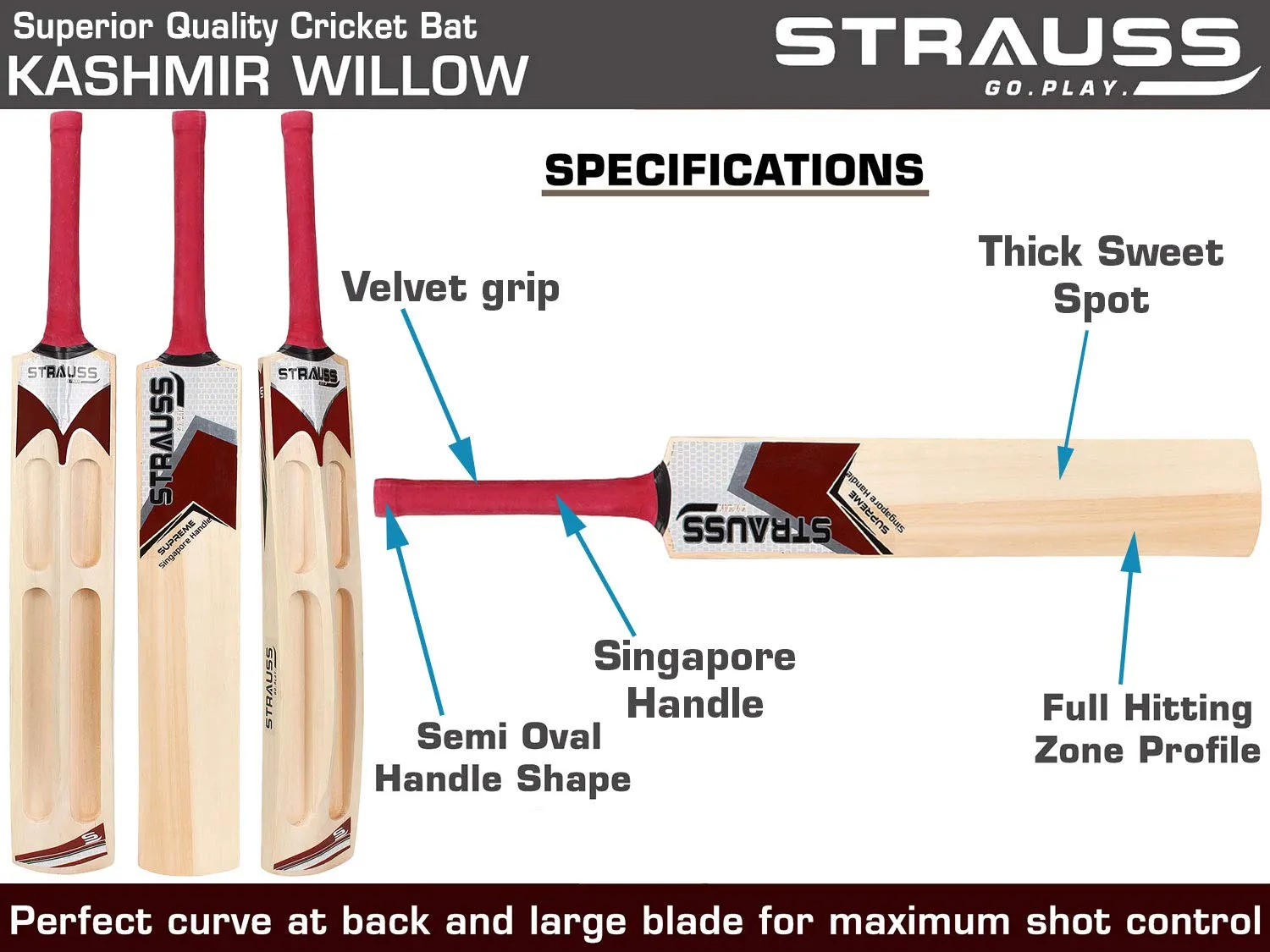 Strauss Supreme Scoop Tennis Cricket Bat,Plain, (Singapur Handle)