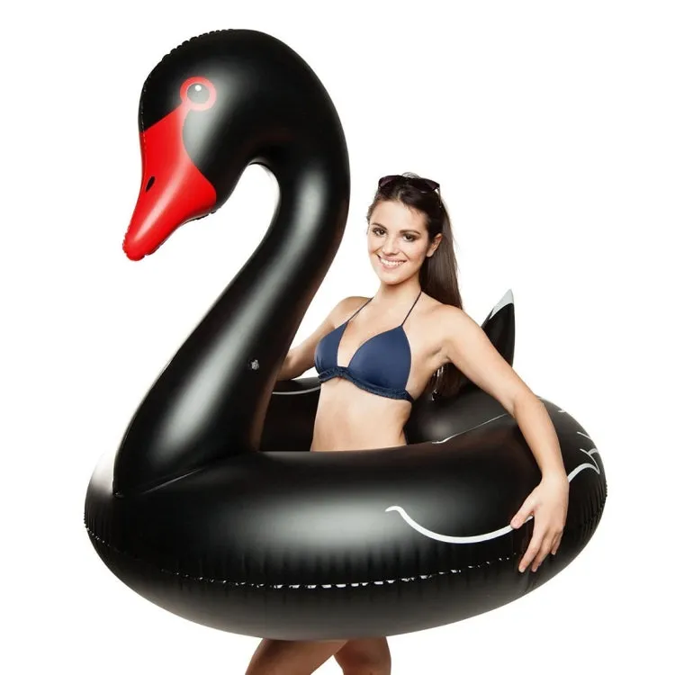 Swan Shaped Inflatable Floating Swimming Safety Pool Ring, Inflated Size: 110cm (Black)