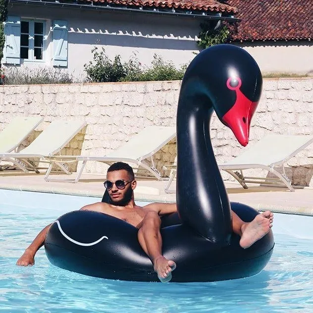 Swan Shaped Inflatable Floating Swimming Safety Pool Ring, Inflated Size: 110cm (Black)