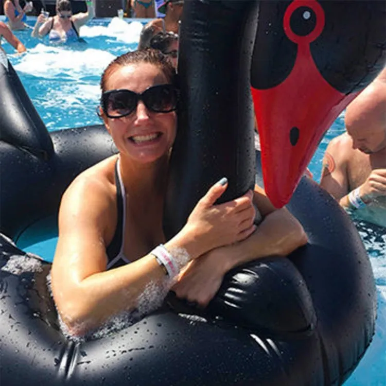 Swan Shaped Inflatable Floating Swimming Safety Pool Ring, Inflated Size: 110cm (Black)