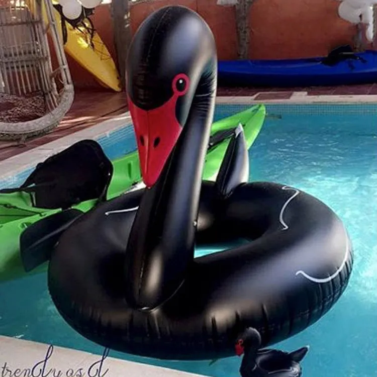 Swan Shaped Inflatable Floating Swimming Safety Pool Ring, Inflated Size: 110cm (Black)