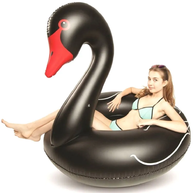 Swan Shaped Inflatable Floating Swimming Safety Pool Ring, Inflated Size: 110cm (Black)