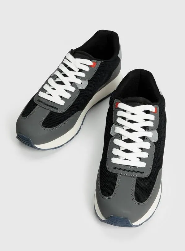 Tu Black / Grey Retro Lace Up Mens Trainers