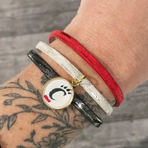 University of Cincinnati Bearcat Charm Leather Wrap Bracelet