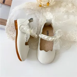 White Pearl -  Girls Party Shoes , Girl Princess Shoes, Flower Girl Shoes