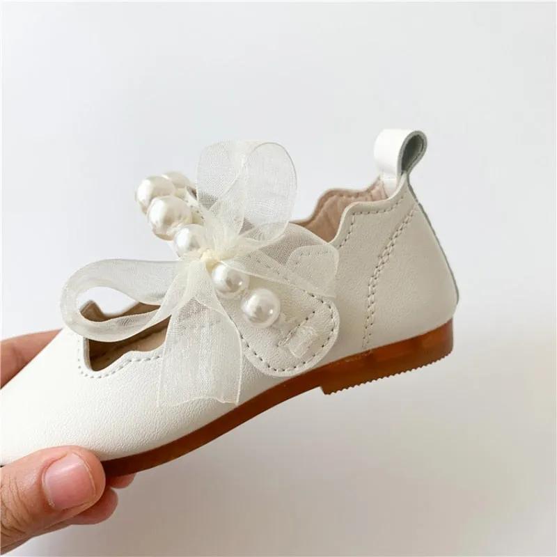 White Pearl -  Girls Party Shoes , Girl Princess Shoes, Flower Girl Shoes