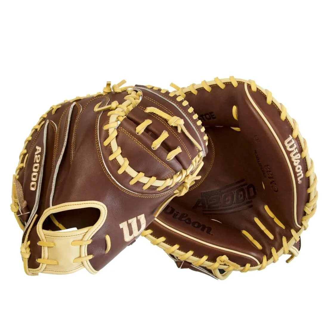 Wilson A2000 CM33 "Ole' Hickory" 33" Baseball Catcher's Mitt: Dark Brown and Blonde