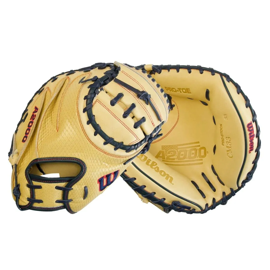 Wilson A2000 CM33 SuperSnakeSkin "Golden Viper" 33" Baseball Catcher's Mitt: Blonde and Navy