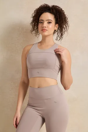 Women Beige Plain Padded Sports Bra