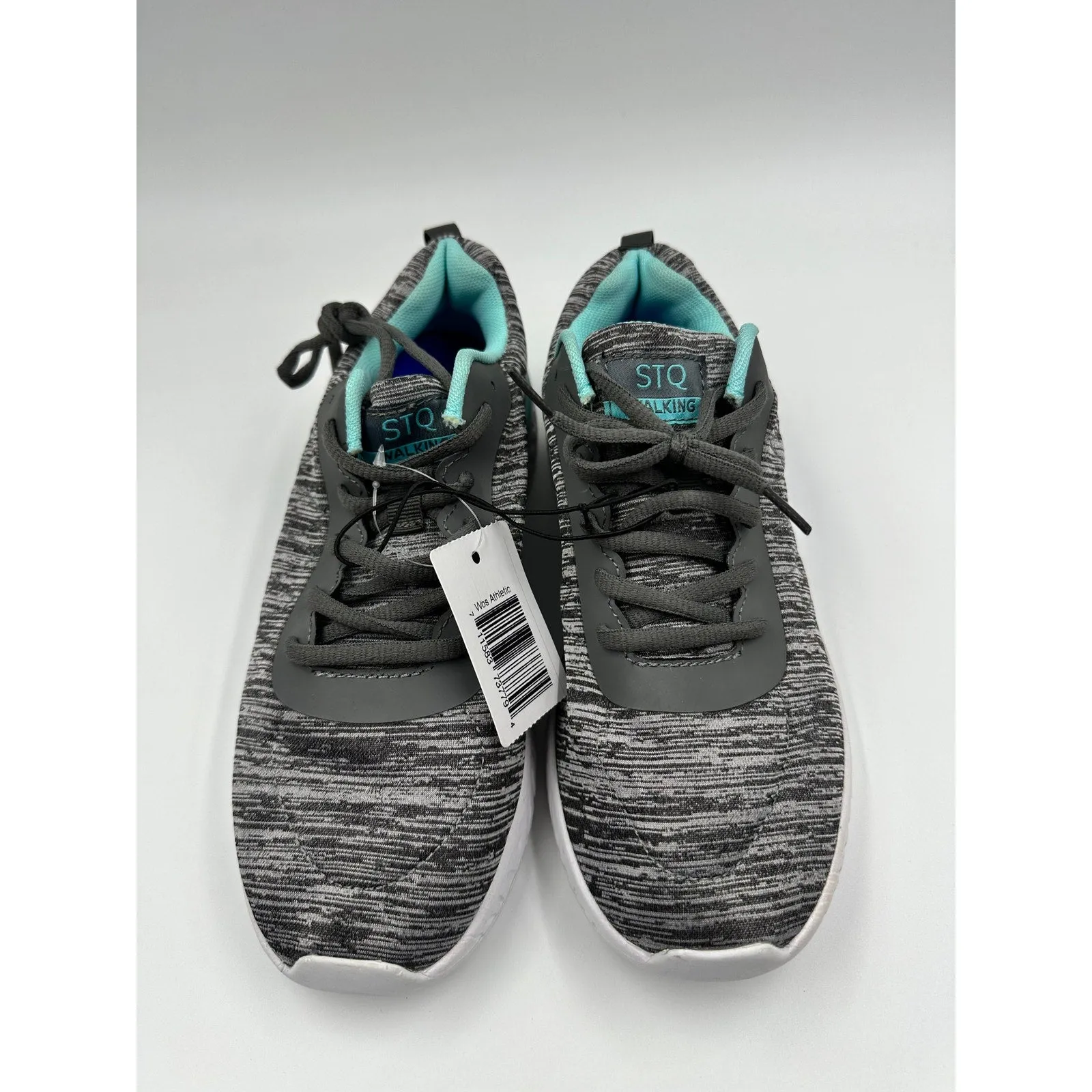 Women's Size 7, Grey and Turquoise Knit Low Top Sneakers