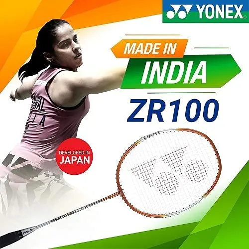 YONEX ZR 100 light Aluminium Strung Badminton Racket with Full Racket Cover (Orange/White) | For Beginners | 95 grams | Maximum String Tension - 26lbs